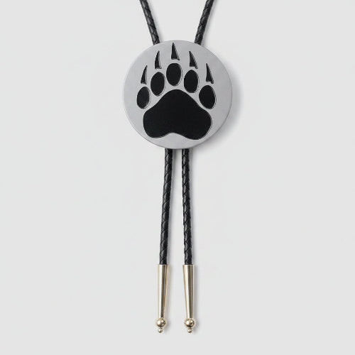 Bolo tie with bear paw design on a white background