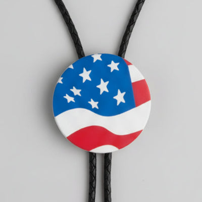 Round American flag design on a blurred background